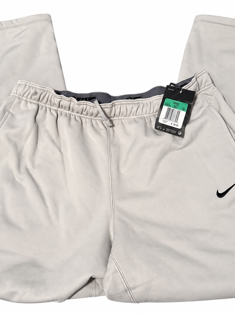 Nike Men’s Light Beige Athletic Shorts with Black Swoosh